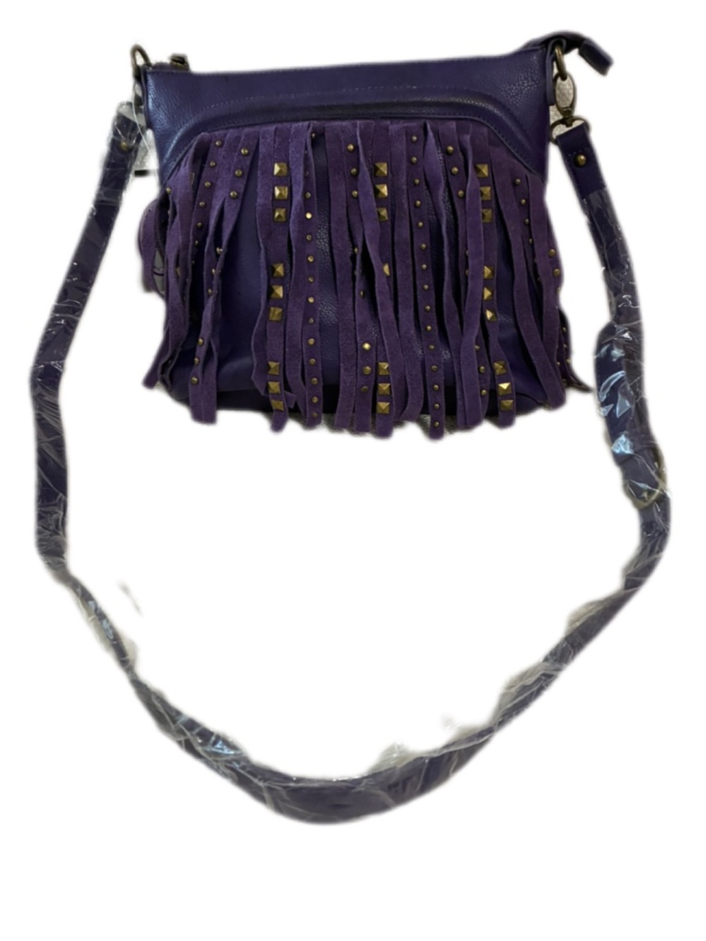 Sharif NWT Purple Crossbody Bag w/Suede Studded Fringe - Picture 2 of 14